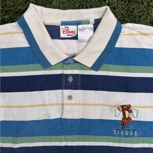 Vintage 90’s Y2K Disney Store Men’s Striped Polo Shirt Tiger Winnie The Pooh 2XL